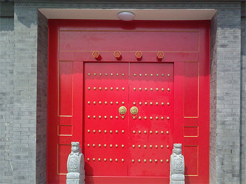 龙楼镇中国传统四合院系列朱红色中式木制大门木作